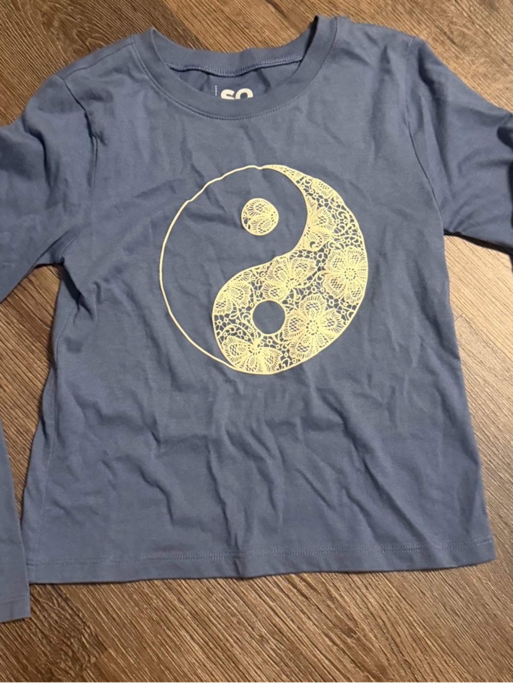 Girls Long-Sleeve Blue Yin Yang Graphic Tee